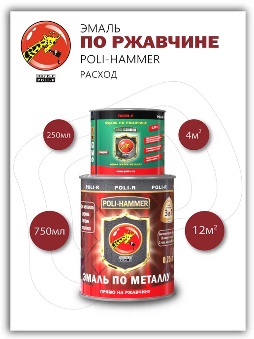 Poli-R Эмаль Poli-Hammer гладкая зеленая 0,75л, 750 мл, фото 2