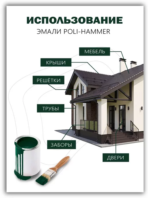Poli-R Эмаль Poli-Hammer гладкая зеленая 0,75л, 750 мл, фото 4