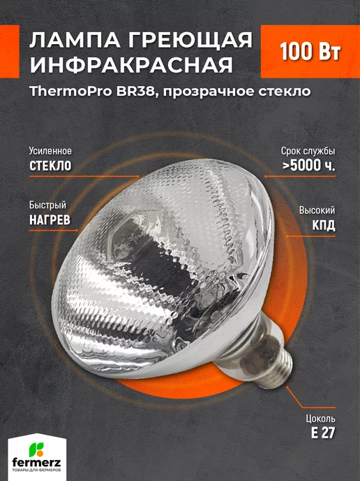 FermerZ Лампа для обогрева ThermoPro BR38 100W прозрачное стекло, 100 Вт