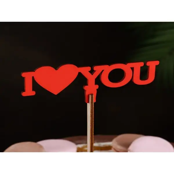 Топпер деревянный «I Love You» красный 12х5 см