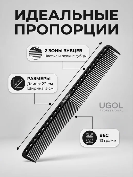 Ugol Расческа комбинированная для стрижки, черный, фото 3