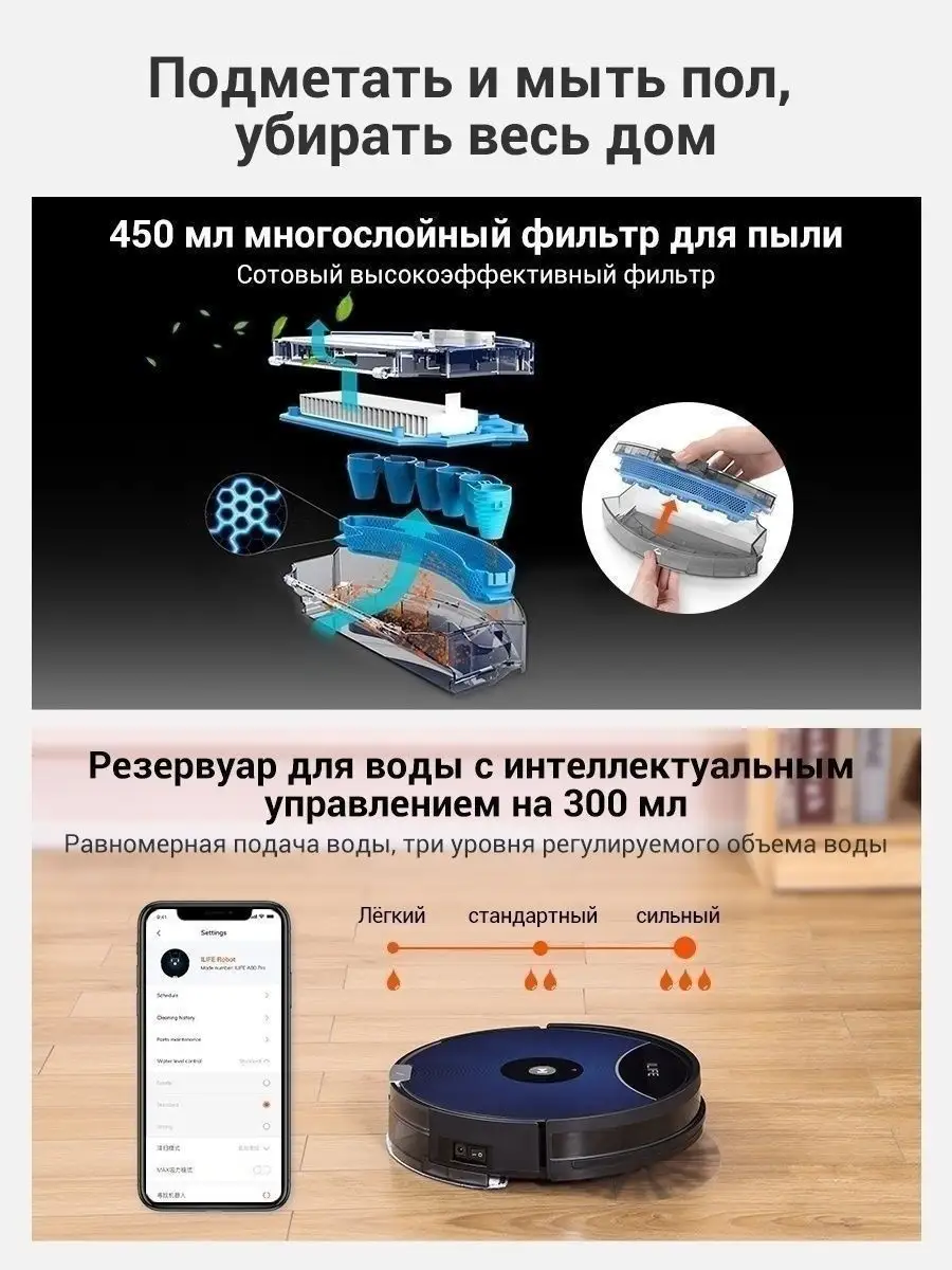 Робот пылесос ILIFE с влажной и сухой уборкой дома A80 Max iLife 41941880  купить в интернет-магазине Wildberries