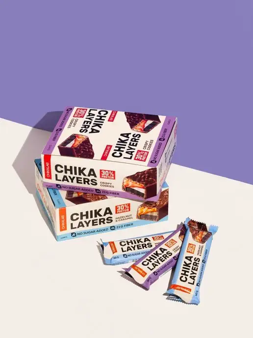 Chikalab Протеиновые батончики без сахара Layers Пeченье, 12шт х 60г, 12 шт, 60 г, фото 4