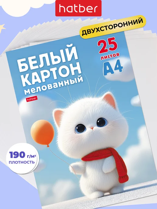 Hatber Белый картон 25 листов А4 двусторонний в папке, белый