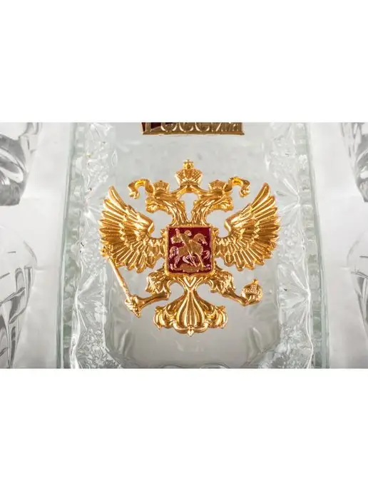 Armytrade Подарочный набор штоф + 6 стопок с эмблемой Герб РФ, белый, фото 3
