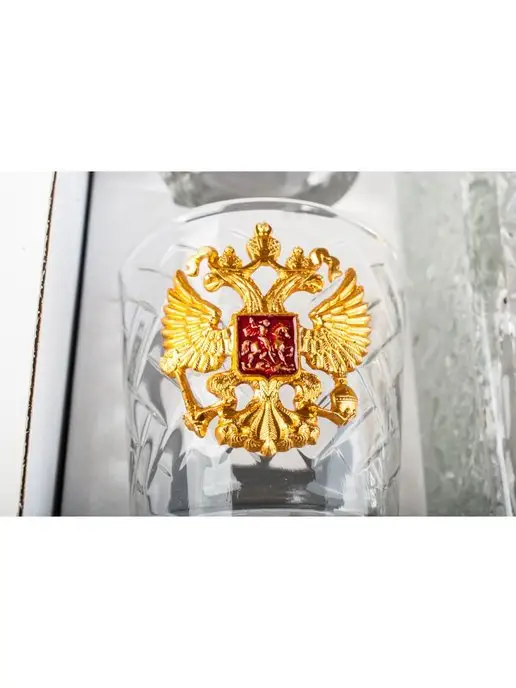 Armytrade Подарочный набор штоф + 6 стопок с эмблемой Герб РФ, белый, фото 4