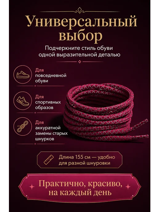 Nothing but Love Шнурки 155 см для обуви длинные круглые бордовые прочные, серый, фото 3