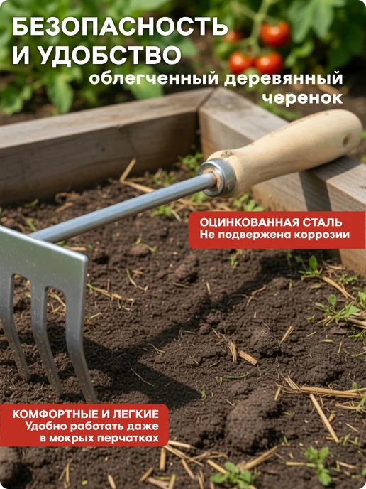 Урожайная сотка Грабли садовые маленькие металлические 107 см, серый, фото 3
