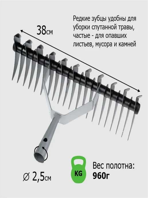Урожайная сотка Грабли садовые металлические двухсторонние без черенка, черный, фото 3