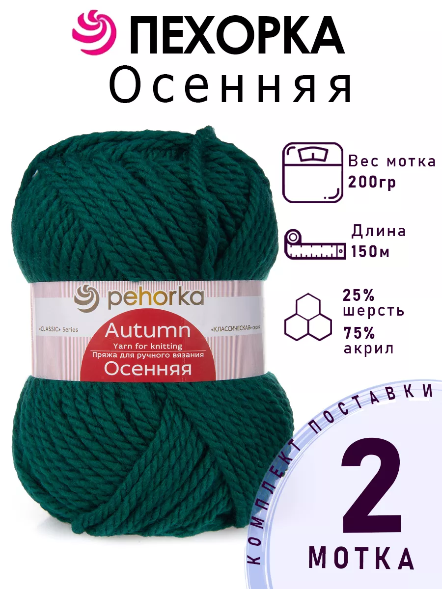 Пряжа Осенняя. Цвет 255 джинсовый. 25% шерсть, 75% акрил. Вес 200 г, 150 м