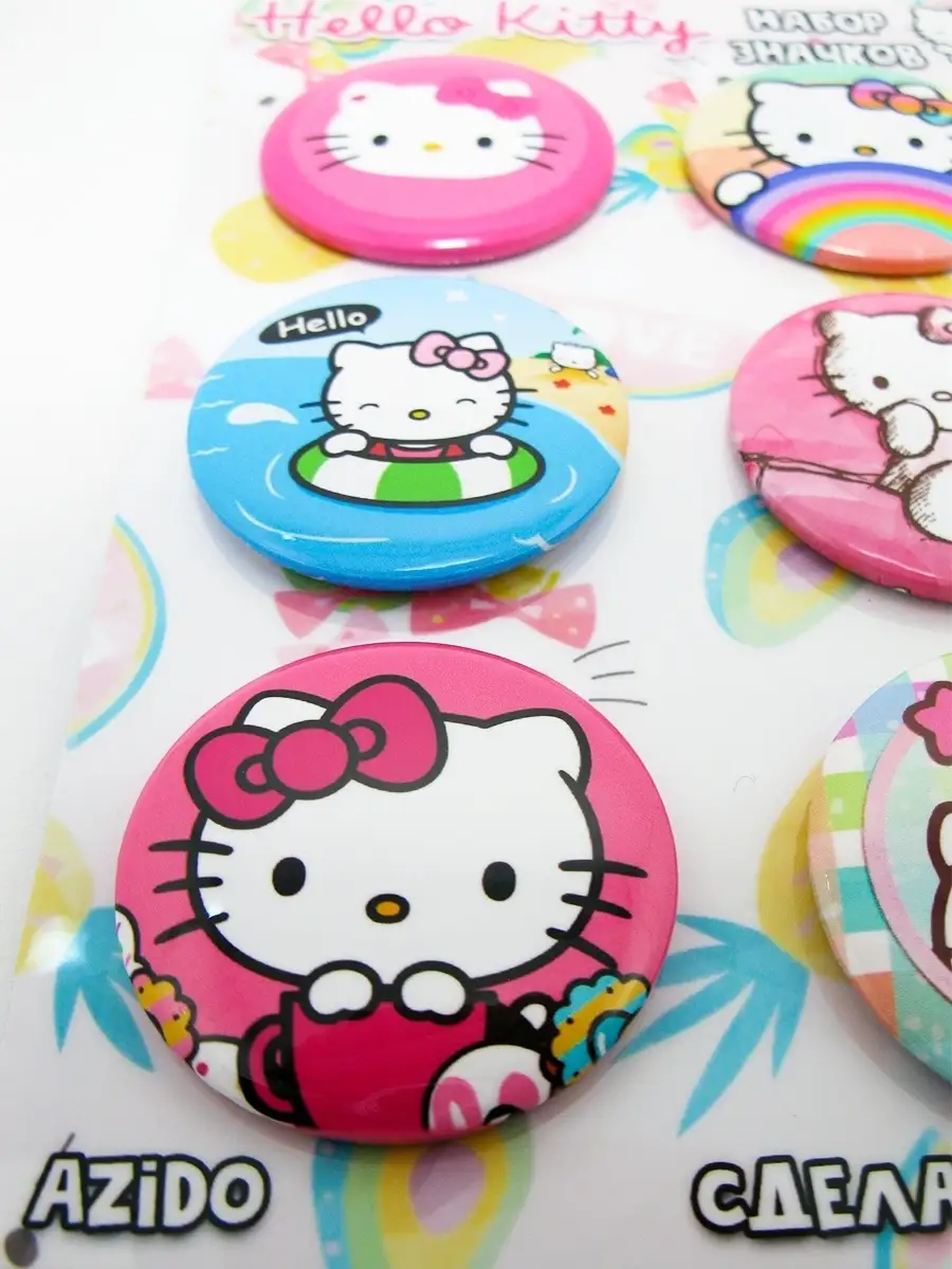 Значки Hello Kitty. 6 шт. д 37 мм Azido 42594241 купить за 466 ₽ в  интернет-магазине Wildberries