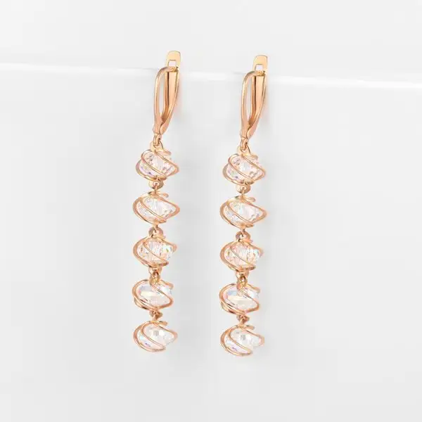 Золотые серьги подвесные 585 с кристаллами SWAROVSKI