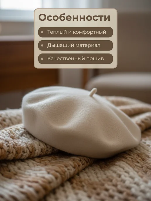 LERAYSENSE Берет шерстяной классический осенний без подклада, белый, фото 3