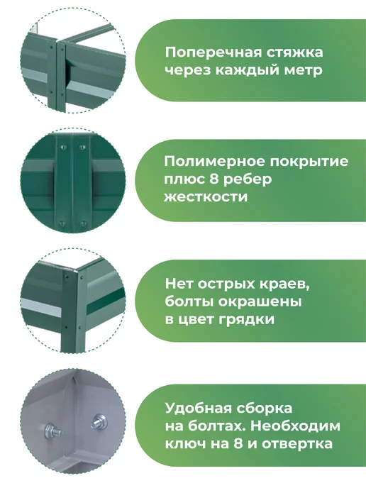 По Уму Грядка оцинкованная 3 м для сада и огорода, 1,0х3,0х0,15 м, 0.8x4.0x0.20 м, 4 м, фото 4