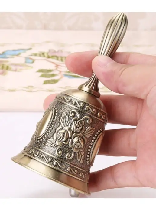 Katsee Винтажный колокольчик настольный металлический ручной, желтый, фото 3