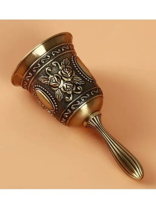 Katsee Винтажный колокольчик настольный металлический ручной, желтый, фото 4