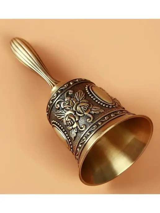 Katsee Винтажный колокольчик настольный металлический ручной, желтый, фото 5