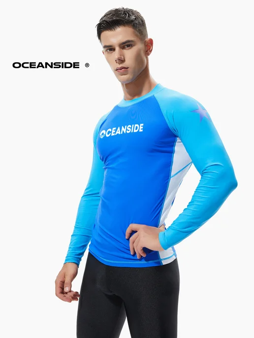 OCEANSIDE Гидромайка футболка для плавания солнцезащитная UPF 50+, голубой, фото 6